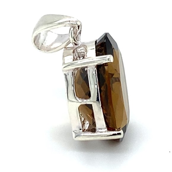 Smoky Quartz 7.60ct Platinum Finish Silver Pendant - Picture 3 of 6